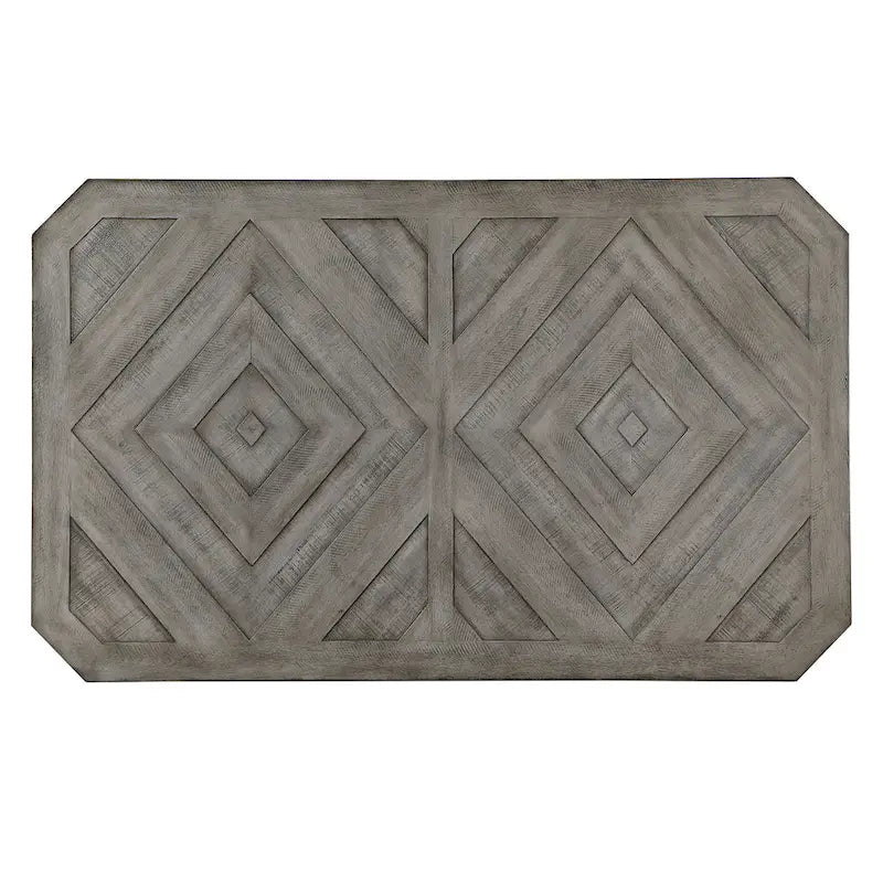 Grey Wood Dining Table with Diamond Pattern Top and Trestle Base - 60 Inch for 4-6 People