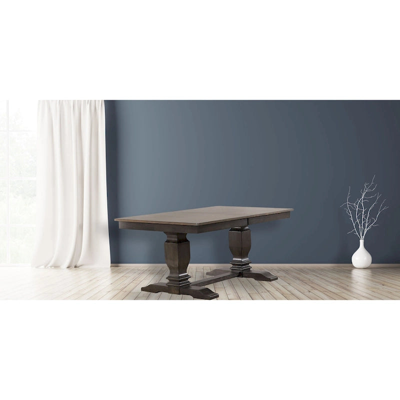 Double Transitional Base Dining Table In Antique Grey - N/A