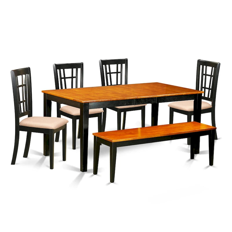 East West Furniture Dining Table Set Contains a Rectangle Table and Dining Chairs with a Bench (Chair Seat Type Options)