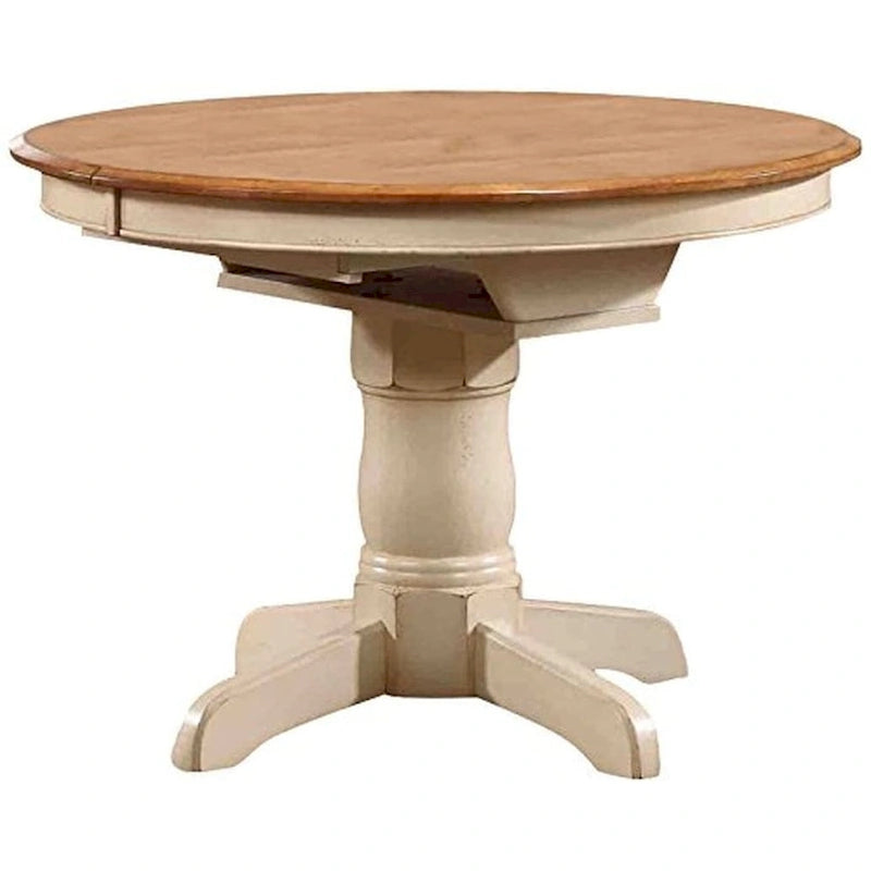 Caramel and Biscotti Two-Tone Round Dining Table with Butterfly Leaf - 42 Inch Expandable for 4-6 People