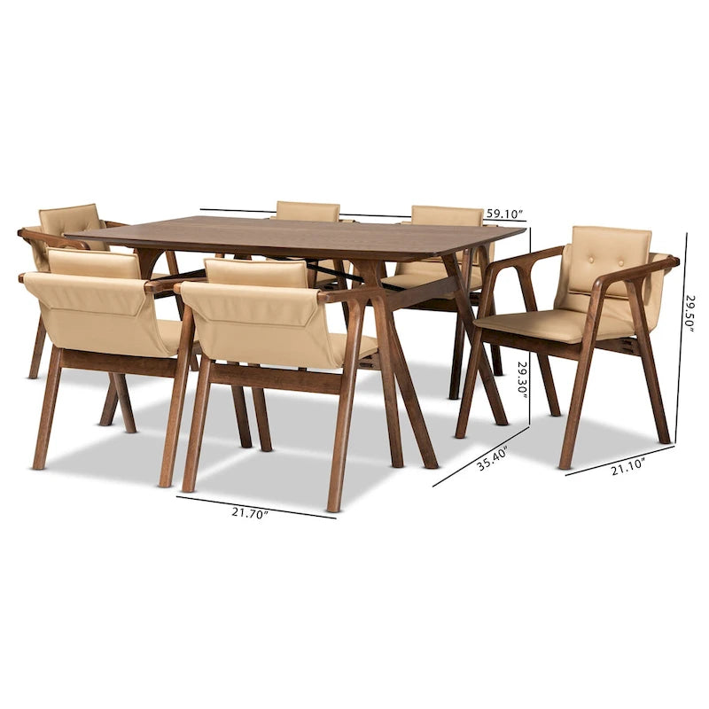 Marcena Mid-Century Modern 7-Piece Dining Set