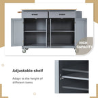 Kitchen Island Cart with 4 Door Cabinet and Two Drawers and 2 Locking Wheels - Solid Wood Top