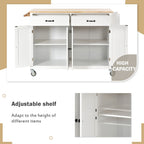 Kitchen Island Cart with 4 Door Cabinet and Two Drawers and 2 Locking Wheels - Solid Wood Top