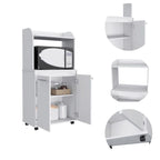2-Tier Kitchen Island Cart, Rolling Microwave Oven Stand with Open Shelf and Double Door Cabinet