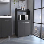 2-Tier Kitchen Island Cart, Rolling Microwave Oven Stand with Open Shelf and Double Door Cabinet