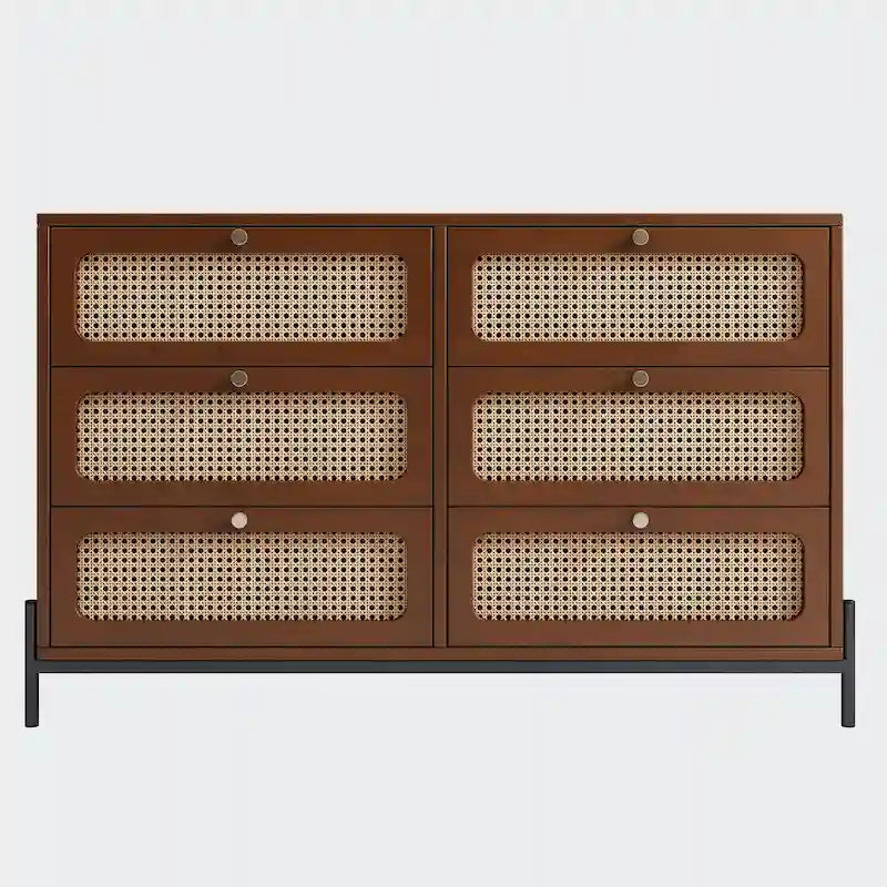 Rattan Wood Closet 6-Drawer Dresser