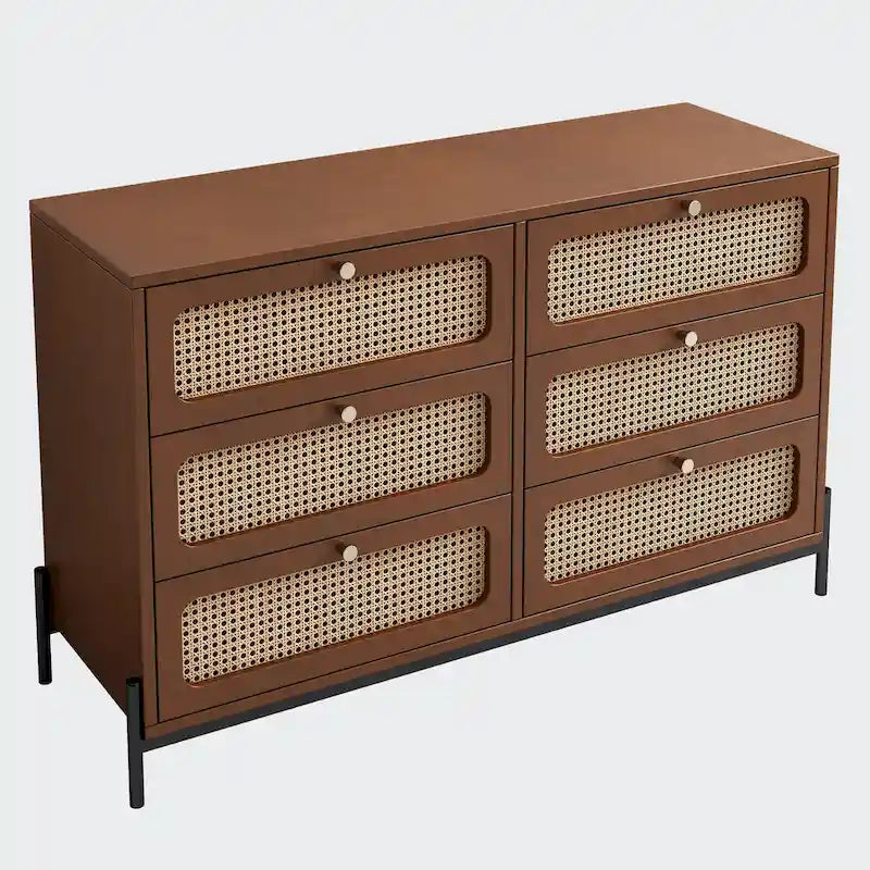 Rattan Wood Closet 6-Drawer Dresser