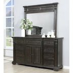 Roundhill Furniture Farson Distressed Dark Walnut Finish Wood Panel Bed, Dresser, Mirror, Two Nightstands