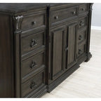 Roundhill Furniture Farson Distressed Dark Walnut Finish Wood Panel Bed, Dresser, Mirror, Two Nightstands