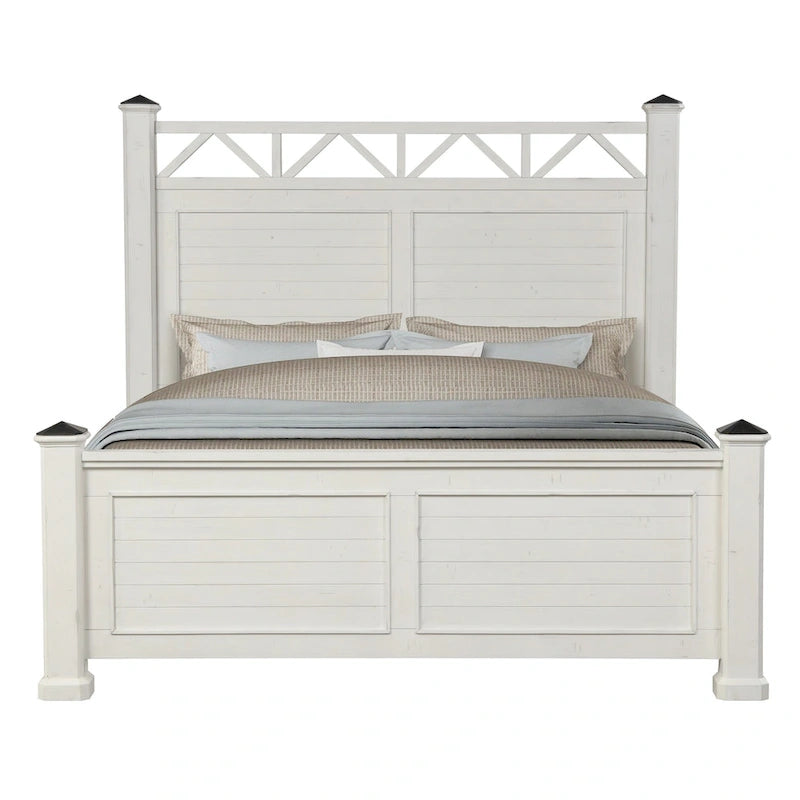 Roundhill Furniture Laria Antique White Finish Wood Panel Bed