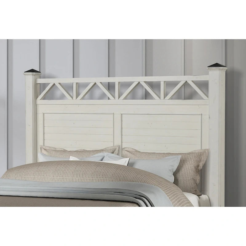 Roundhill Furniture Laria Antique White Finish Wood Panel Bed