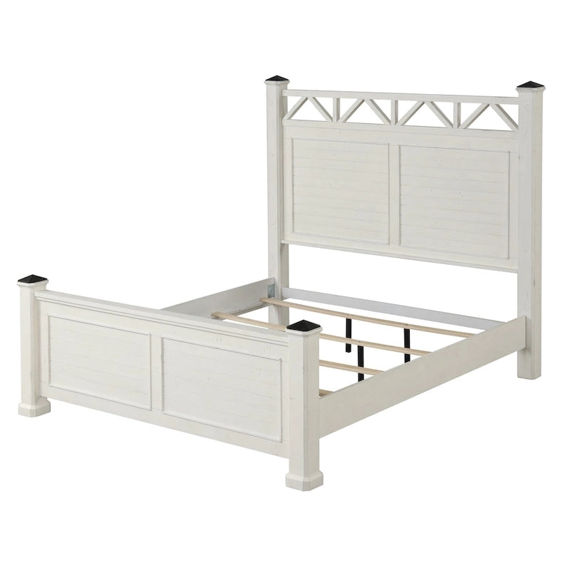 Roundhill Furniture Laria Antique White Finish Wood Panel Bed
