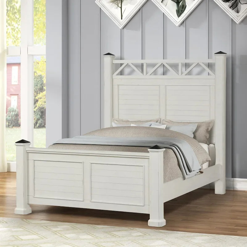 Roundhill Furniture Laria Antique White Finish Wood Panel Bed