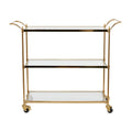 Metal Rolling 3 Glass Shelves Bar Cart with Lockable Wheels - Brass - Roche River Decor - 14W x 38L x 31H
