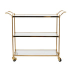 Metal Rolling 3 Glass Shelves Bar Cart with Lockable Wheels - Brass - Roche River Decor - 14W x 38L x 31H