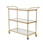 Metal Rolling 3 Glass Shelves Bar Cart with Lockable Wheels - Brass - Roche River Decor - 14W x 38L x 31H