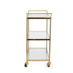 Metal Rolling 3 Glass Shelves Bar Cart with Lockable Wheels - Brass - Roche River Decor - 14W x 38L x 31H