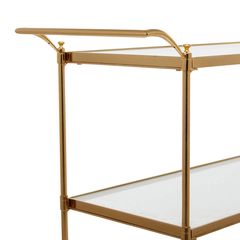 Metal Rolling 3 Glass Shelves Bar Cart with Lockable Wheels - Brass - Roche River Decor - 14W x 38L x 31H
