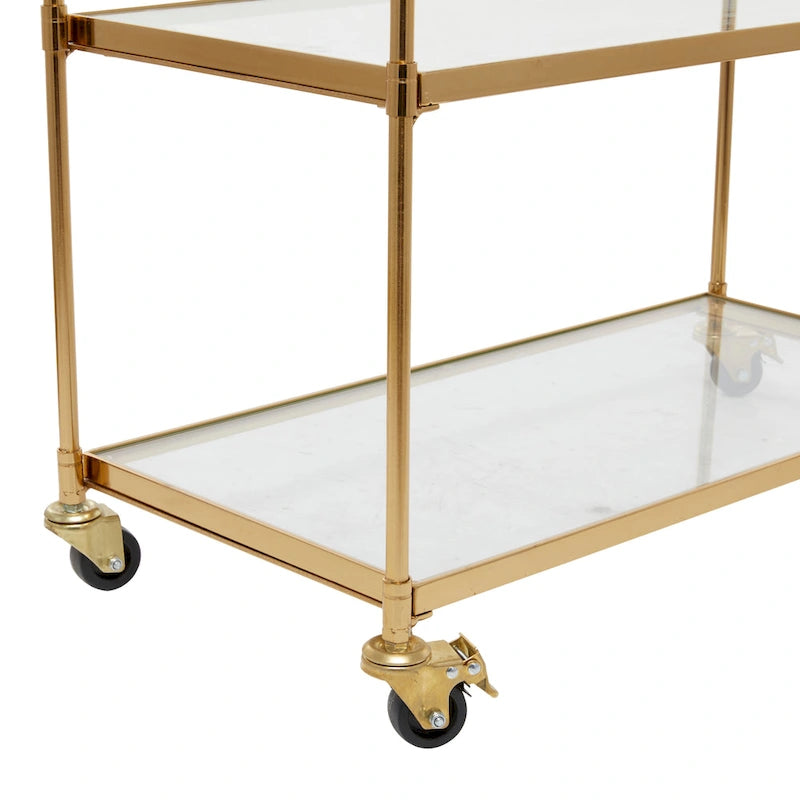 Metal Rolling 3 Glass Shelves Bar Cart with Lockable Wheels - Brass - Roche River Decor - 14W x 38L x 31H