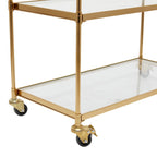 Metal Rolling 3 Glass Shelves Bar Cart with Lockable Wheels - Brass - Roche River Decor - 14W x 38L x 31H