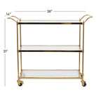Metal Rolling 3 Glass Shelves Bar Cart with Lockable Wheels - Brass - Roche River Decor - 14W x 38L x 31H