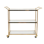 Metal Rolling 3 Glass Shelves Bar Cart with Lockable Wheels - Brass - Roche River Decor - 14W x 38L x 31H