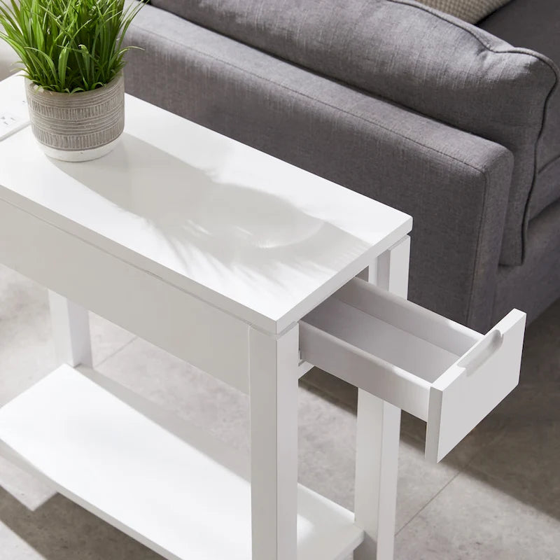 Leick Home Charging Cade Wood Side Table with Drawer