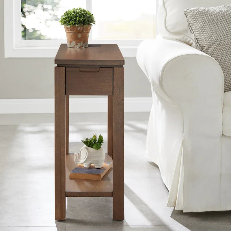 Leick Home Charging Cade Wood Side Table with Drawer