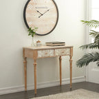 Wood Floral Intricately Carved 2 Drawers Console Table - Brown - Roche River Decor - 16W x 36L x 33H