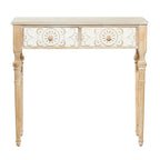 Wood Floral Intricately Carved 2 Drawers Console Table - Brown - Roche River Decor - 16W x 36L x 33H