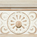 Wood Floral Intricately Carved 2 Drawers Console Table - Brown - Roche River Decor - 16W x 36L x 33H