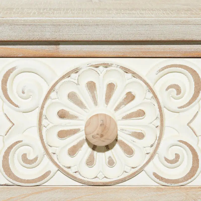 Wood Floral Intricately Carved 2 Drawers Console Table - Brown - Roche River Decor - 16W x 36L x 33H
