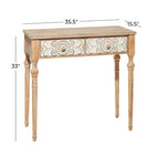 Wood Floral Intricately Carved 2 Drawers Console Table - Brown - Roche River Decor - 16W x 36L x 33H