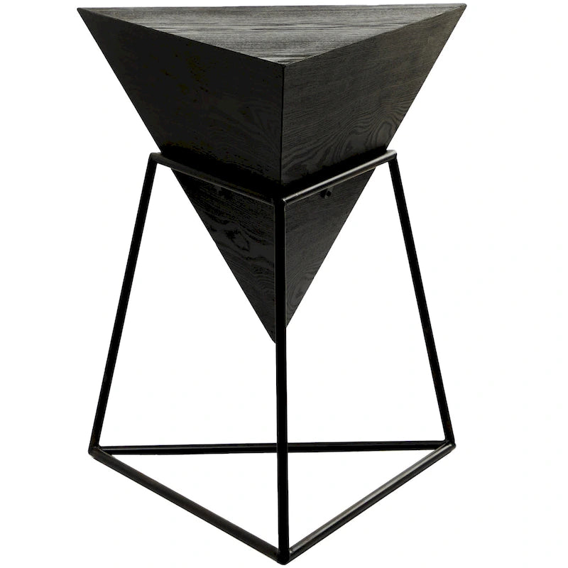 Wood Geometric Inverted Pyramid Accent Table with Metal Stand - Black or White - Roche River Decor