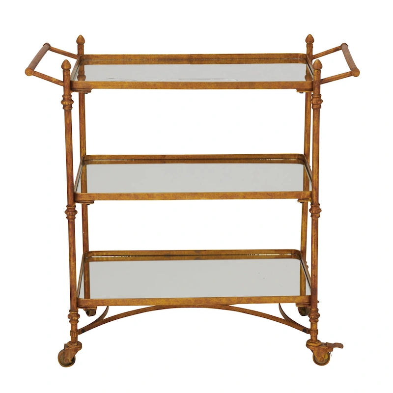 Metal Rolling 3 Mirrored Shelves Bar Cart with Handles - Brass -  - 18W x 35L x 33H
