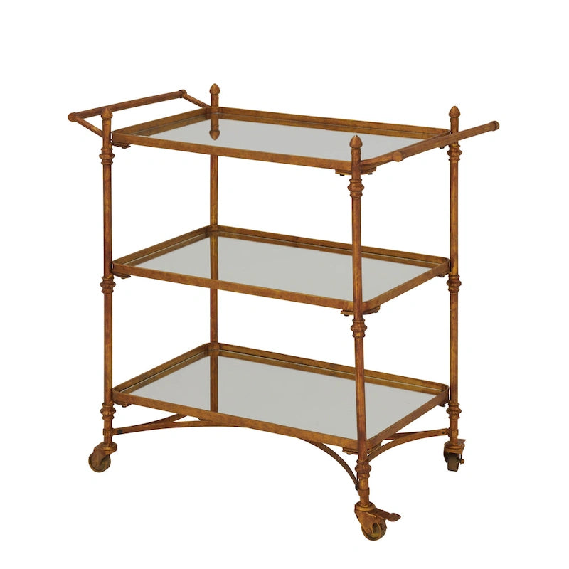 Metal Rolling 3 Mirrored Shelves Bar Cart with Handles - Brass -  - 18W x 35L x 33H