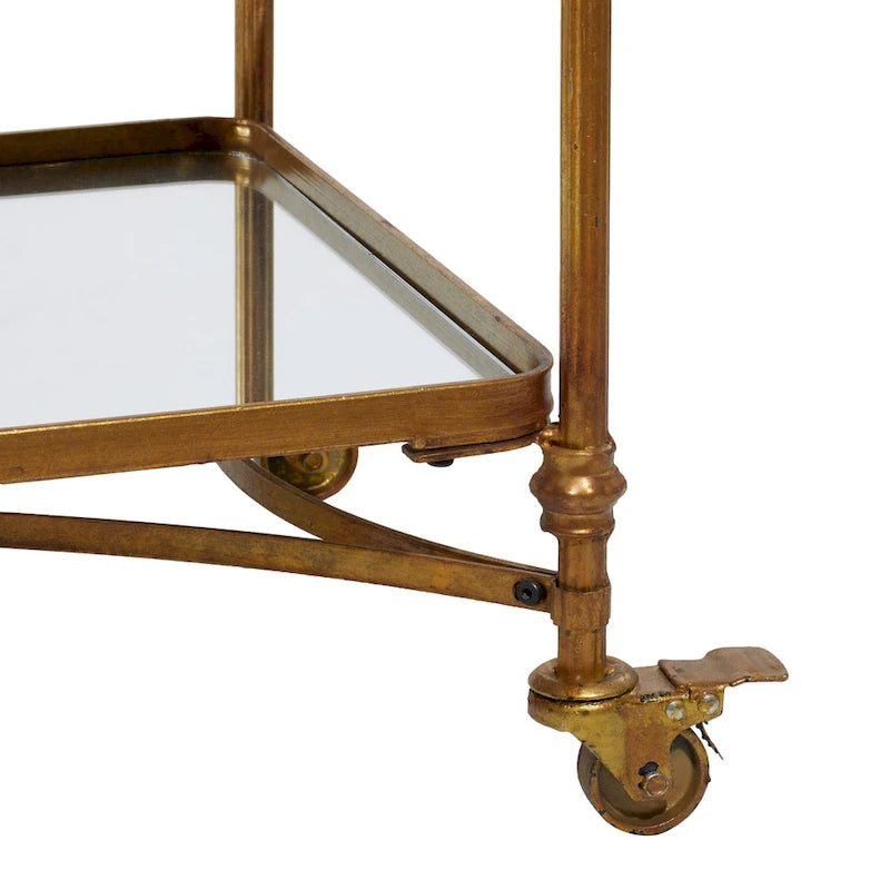 Metal Rolling 3 Mirrored Shelves Bar Cart with Handles - Brass -  - 18W x 35L x 33H