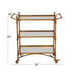 Metal Rolling 3 Mirrored Shelves Bar Cart with Handles - Brass -  - 18W x 35L x 33H
