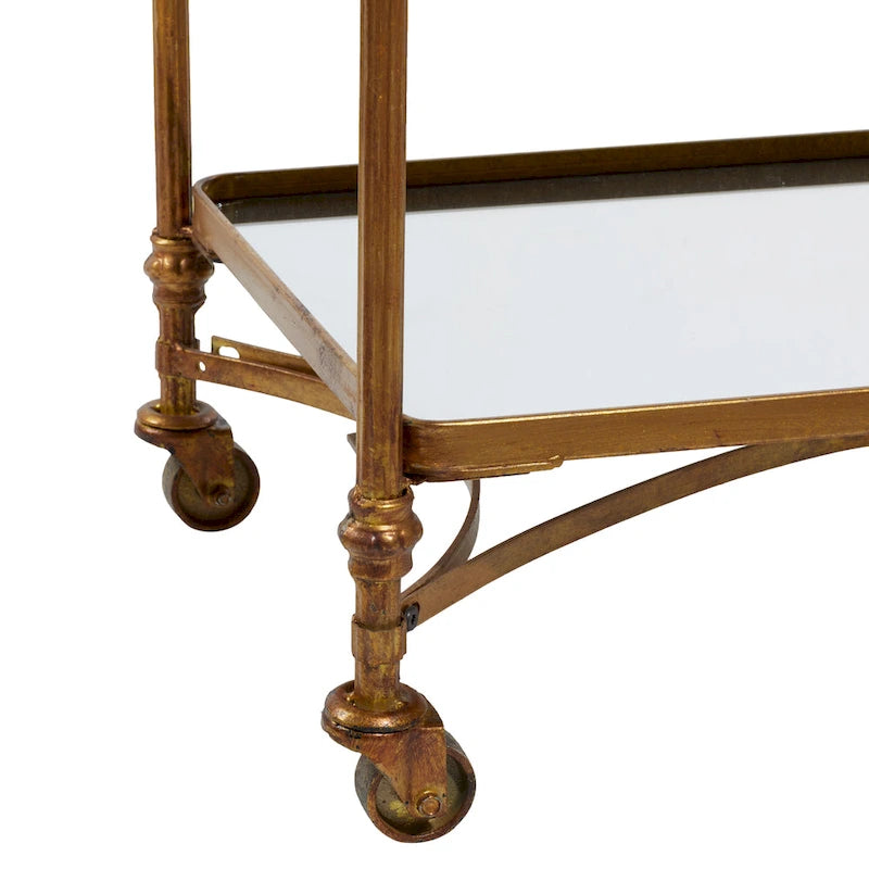 Metal Rolling 3 Mirrored Shelves Bar Cart with Handles - Brass -  - 18W x 35L x 33H