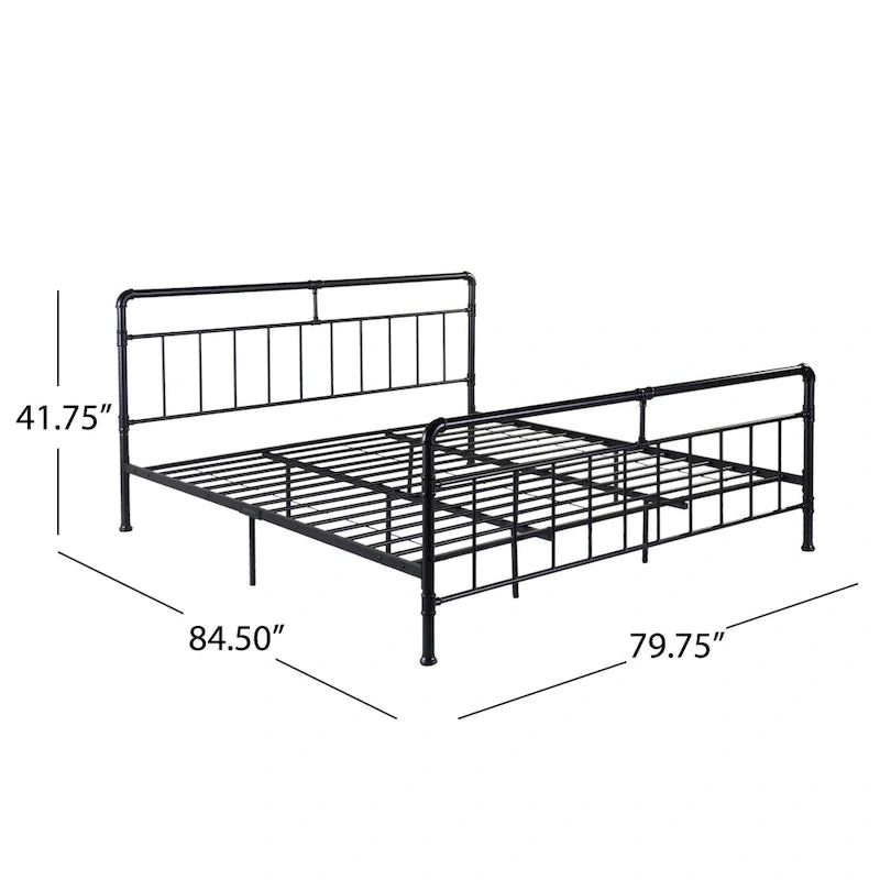 Industrial King Bed Frame - Black/Hammered Copper