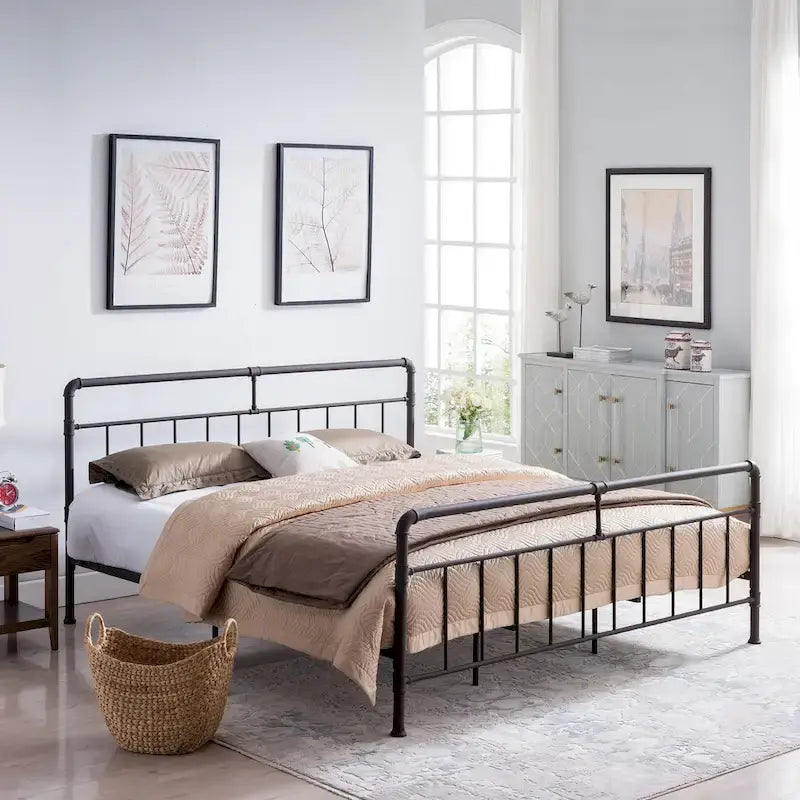 Industrial King Bed Frame - Black/Hammered Copper