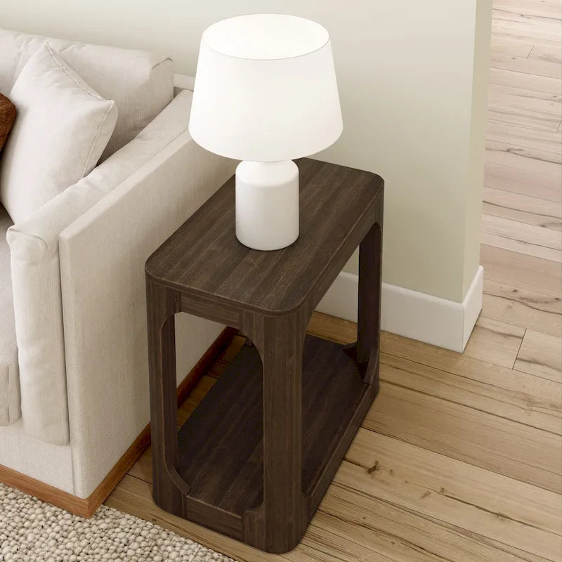 25-inch Rectangular Side Table with Storage Shelf