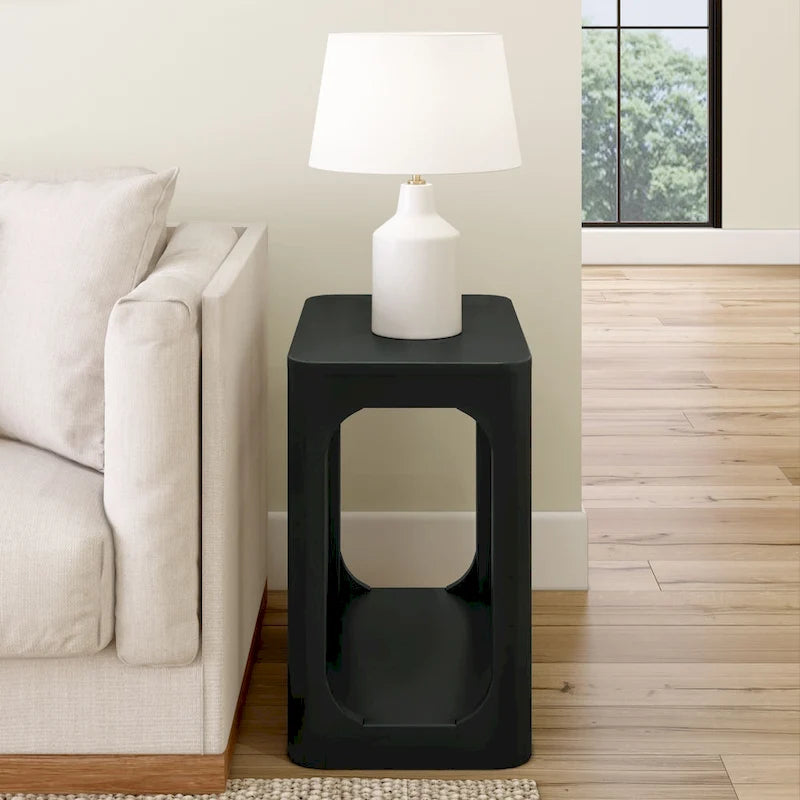 25-inch Rectangular Side Table with Storage Shelf