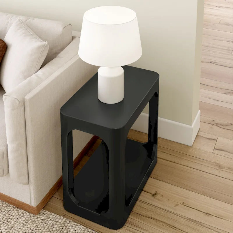 25-inch Rectangular Side Table with Storage Shelf