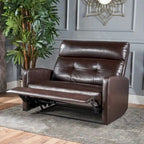 Brown Faux Leather 2-Seater Push-Back Recliner