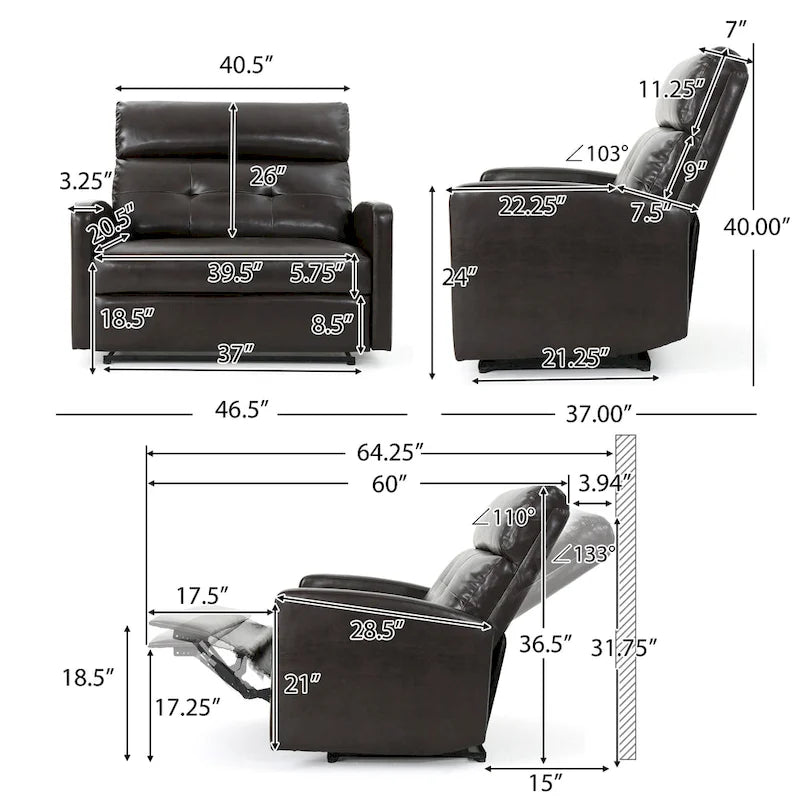 Brown Faux Leather 2-Seater Push-Back Recliner