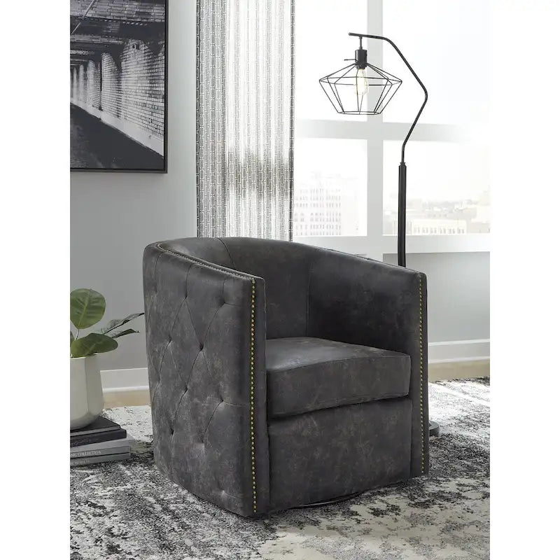 Brentlow Distressed Black Swivel Chair - 28.75 W x 31 D x 31.5 H