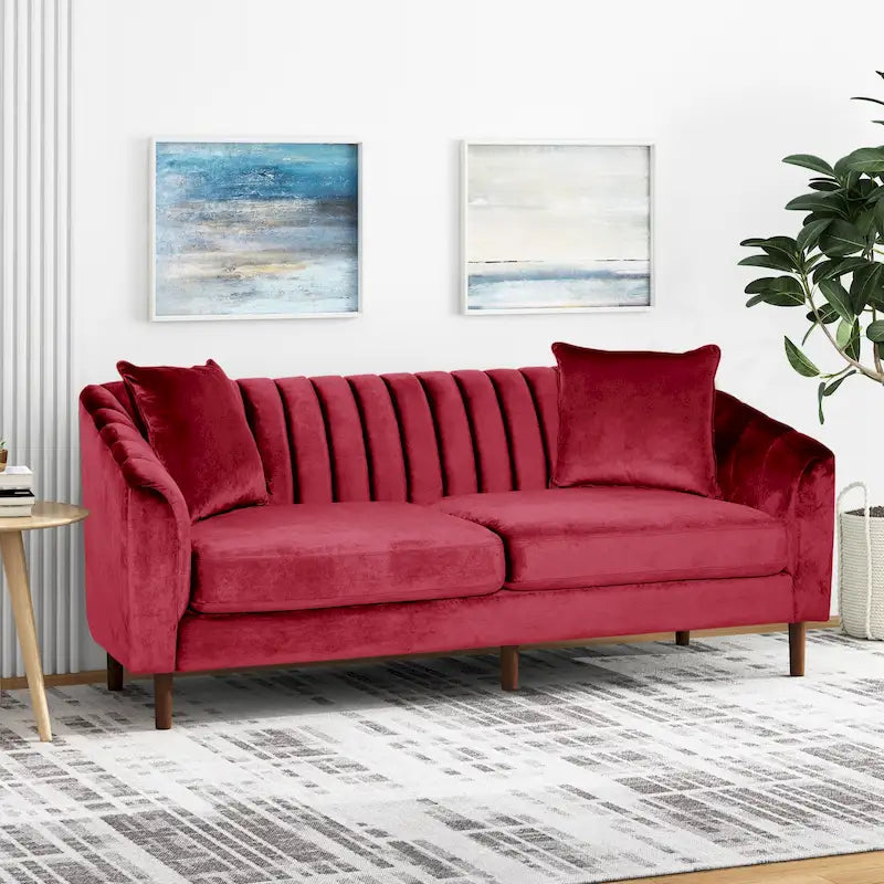 Contemporary Velvet 3-Seat Sofa with Channel Tufting
