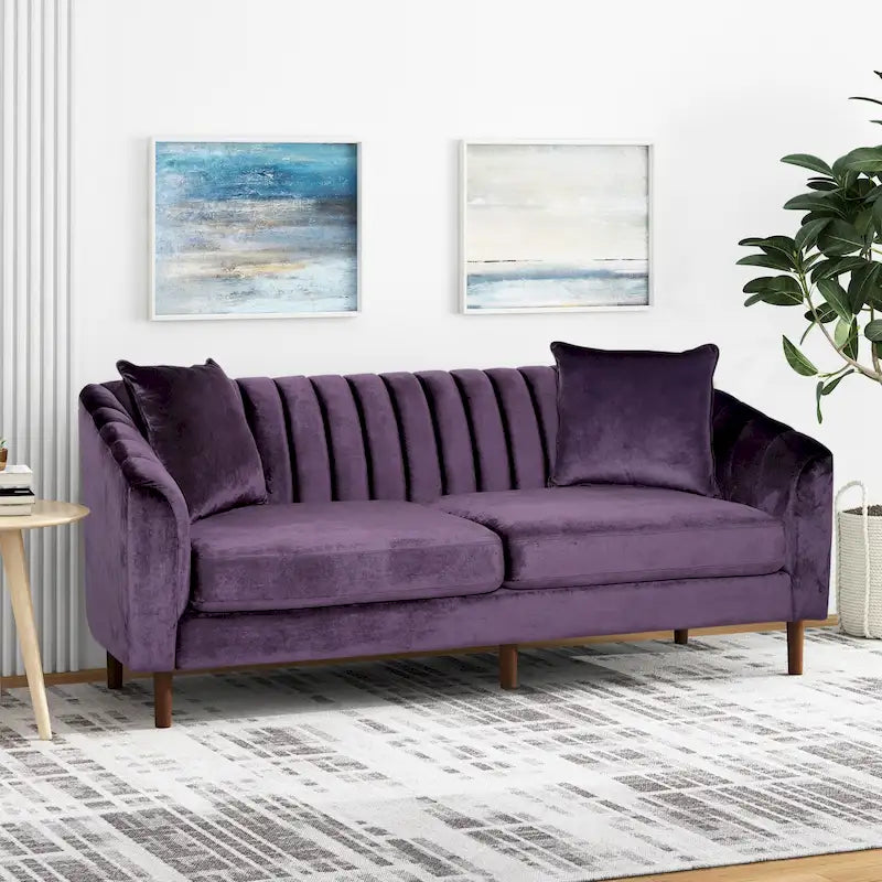 Contemporary Velvet 3-Seat Sofa with Channel Tufting