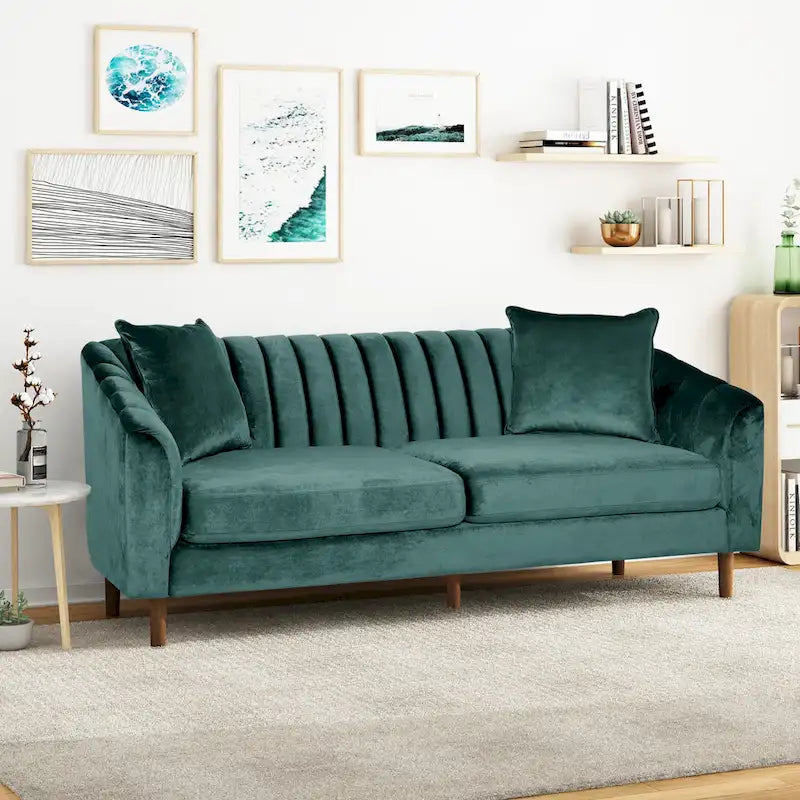 Contemporary Velvet 3-Seat Sofa with Channel Tufting